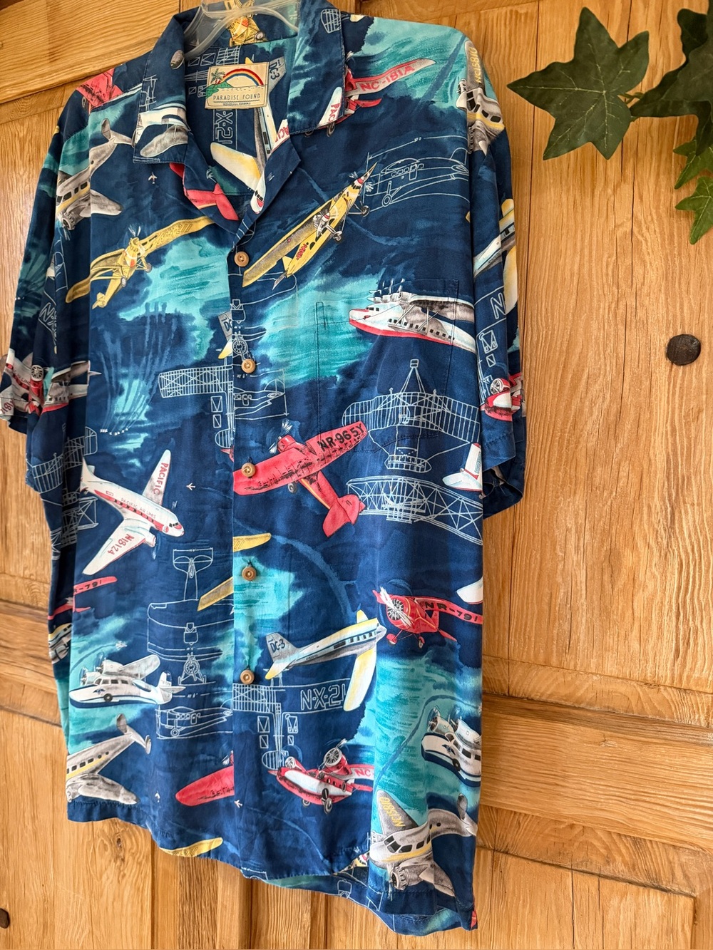 Paradise Found Navy Aviation Print Men's Camp Shirt
